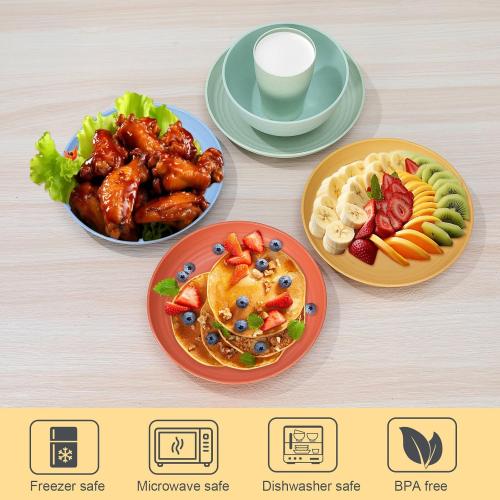 12pcs Kids Wheat Straw Dinnerware Sets, Wheat Straw Plates and Bowls Set for 4 Microwave Safe (Black)