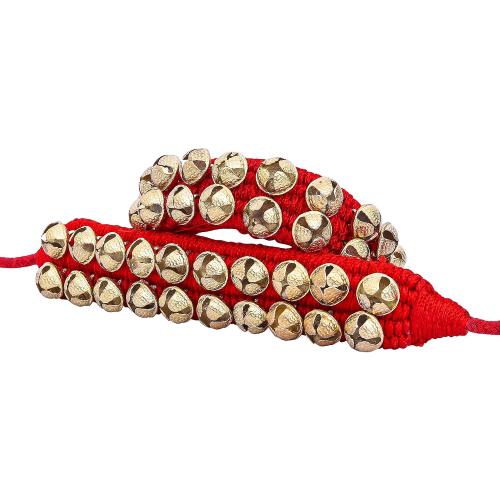 Dancing Bells Ghungroo Pair Indian Classical Dance Accessories with Colored Cushion Pad Best Dance Metal Brass Anklets Bells Ghunghroo Pad (Red, Double Line)