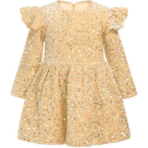 Size 5-6...ODIZLI Kids Girls Fall Winter Long Sleeve Sequin Velvet Ruffle Tutu Dress Wedding Flower Girl Party Dress