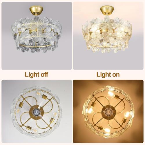 Depuley Bedroom Ceiling Fan with Lights: 20 Gold Chandelier Small Fan with Remote Control - Modern Flower Fandelier for Girl's Bedroom Living Room Nursery (E26 Bulbs Not Included)
