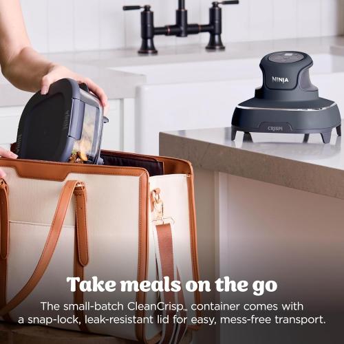 Ninja Crispi 4-in-1 Portable Glass Air Fryer Cooking System, 1500W, 4QT & 6-Cup TempWare Glass Containers with Storage Lids, Microwave, Freezer & Dishwasher Safe, Cyberspace Gray, FN101GY