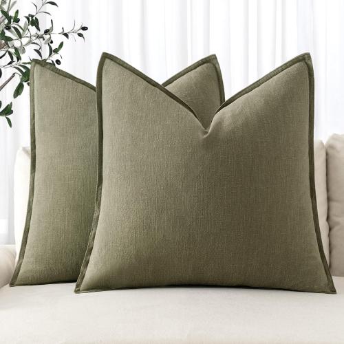 MIULEE Decorative Linen Euro Sham Pillow Covers 26x26 Light Olive Green Boho Farmhouse Neutral Couch Throw Pillows for Bed Pack of 2 Accent Modern Pillowcase Summer Sofa Livingroom Home Decor