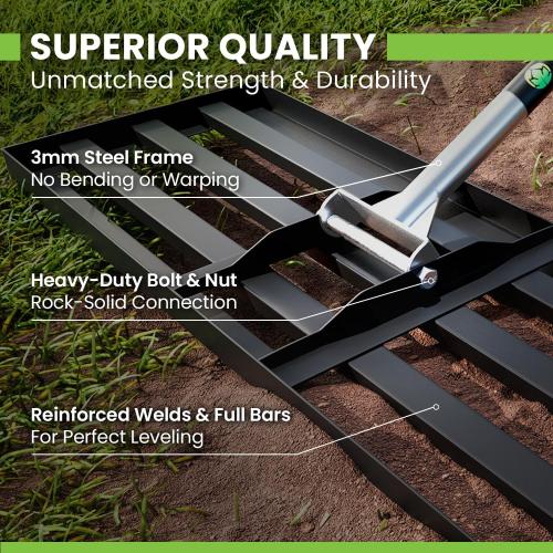 Gardease Lawn Leveling Rake 30 Inch x 10 Inch – Heavy Duty Lawn Leveler & Yard Leveling Rake – Steel Lawn Level Rake & Leveling Tool for Soil, Sand & Top Dressing