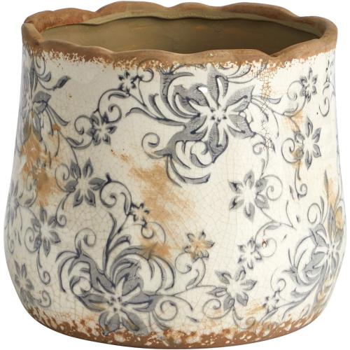 Nearly Natural  Tuscan Ceramic Gray Scroll Planter