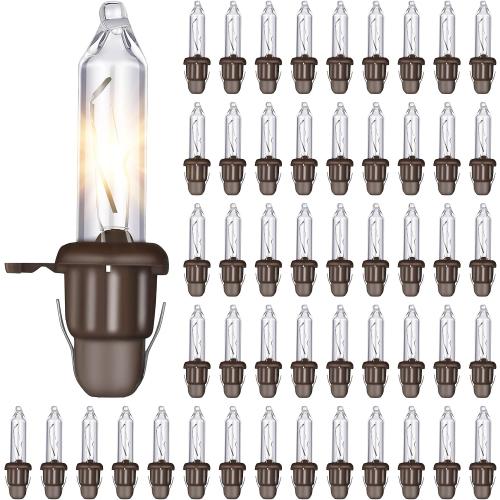 50 Pcs Twinkle Christmas Tree Light Replacement Bulbs, 2.5 Volt Incandescent Christmas Tree String Bulbs with Base for Indoor Outdoor Xmas Decor (White Light,Brown Base)