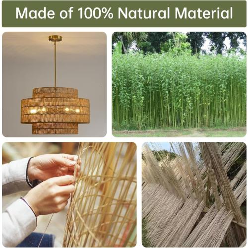 24” Boho Large Rattan Chandelier Light Fixture,6-Light Large Hand Woven Pendant Light Fixture Farmhouse Rustic Chandeliers for Kitchen Bedroom, Dining Room, Living Room, Hallway, Foyer