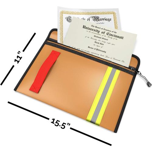 Fireproof & Water-Resistant Document Bag – 15.5 x 11 x 3-inch Pouch for Legal Documents & Valuables - Double-Layered Zippered Protection – Firefighter Designed (Beige)