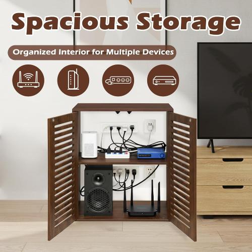 WiFi Router Storage Cabinet, Floor Standing Router Storage Box Modem, Multi-Functional Router Storage Box, Power Strip and Cable Management Hider Organizer for Living Room, Office, Bedroom, Walnut