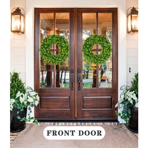 2Pack 18in Boxwood Wreaths, Artificial Preserved UV Resistant Green All SeasonsWinter Spring Summer Door Wreaths for Front Door Outdoor Indoor Farmhouse Porch All Year Round
