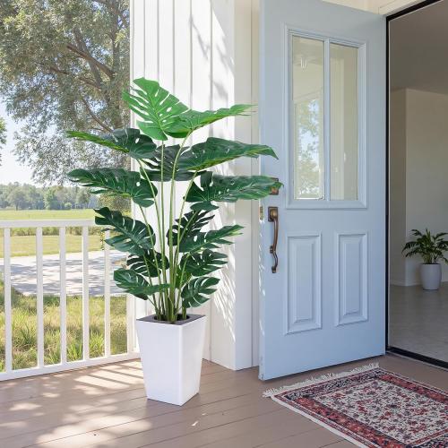 Artificial Monstera Plant 5ft, Realistic Fake Plants with Silk Leaves & Texture Trunk, Artificial Plants for Home Office Decor Indoor Outdoor Housewarming Gift