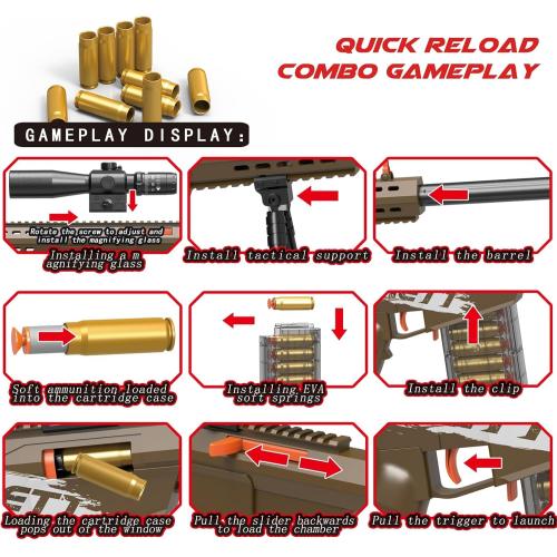 Soft Bullet Toy Gun Sniper Rifle with Scope Realistic Shell ejecting Foam Blaster Fake Gun Look Real shotgun Dart Pellet Shooting Game for Boys Teen Adults Gifts Age 8  10 12 Year Old (Brown)