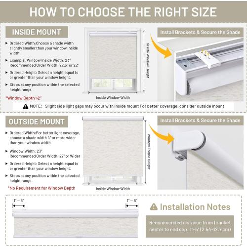 Sunoff Blackout Roller Shades Blinds Cordless for Windows Pull Down Room Darkening Door Blinds with Thermal Insulated Easy to Install for Living Room,Bedroom,Home,Office,Linen Beige 34.5 W x 72 H