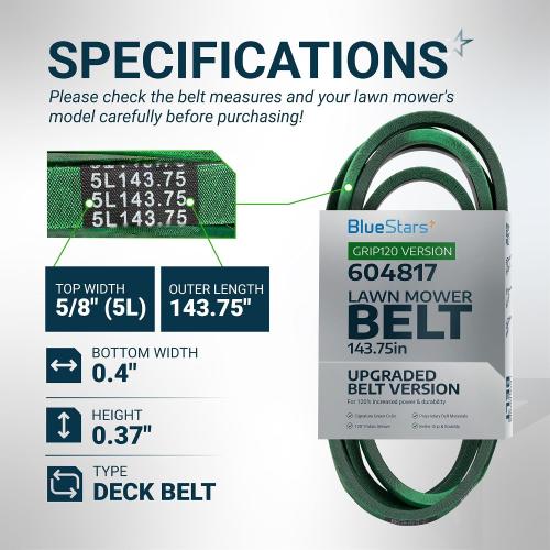 [Upgraded Grip120] BlueStars 604817 Mower Deck Belt 5/8 x 143.75