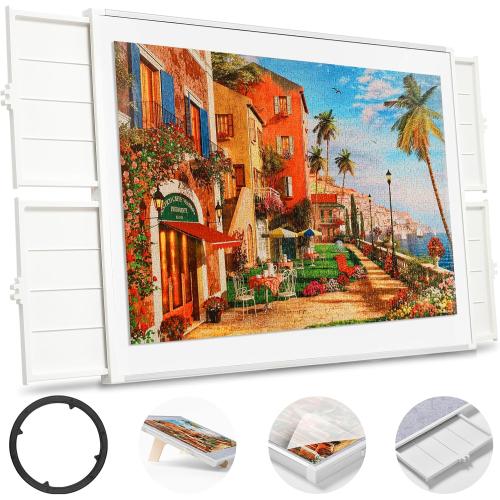 Color Grey 1500 Pieces Rotating Puzzle Board with Drawers and Cover, Dual-Sided Portable Jigsaw Puzzle Table,Tilt&Lazy Susan,Gift for mom Adults