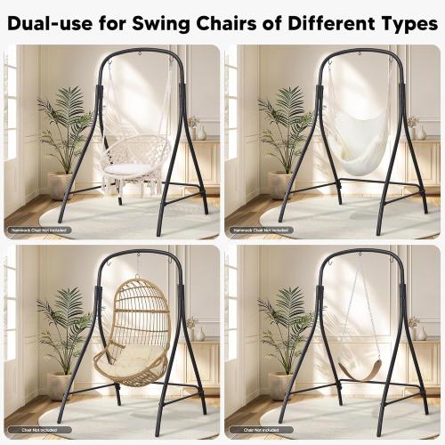 SUNCREAT Hammock Chair Stand, Heavy-Duty Steel Hammock Stand, 400 lbs Capacity, Adjustable Height, Dual-use Swing Stand for Outdoor Indoor, Hammock Chair not Included, Black