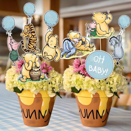 16Pcs Winnie Centerpieces for The Pooh Baby Shower Decorations Boys Oh Baby The Pooh Centerpieces for Table Toppers Winnie Birthday Supplies Decorations