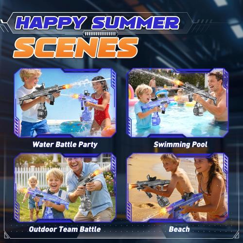 2 Pack Large Electric Water Guns for Adults & Kids, Automatic Squirt Guns | 730CC High Capacity Water Gun with LED Light, 26-33FT Long Range & Battery Powered for Summer Outdoor Beach Pool Toy Gift