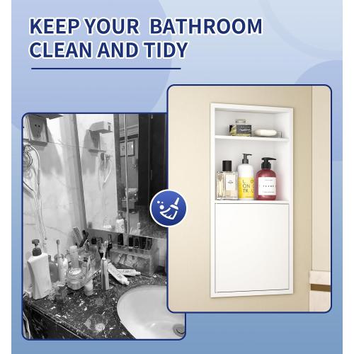Recessed Medicine Cabinet with Door 24 X 12 White Wall Niche | Recessed wall niche w/ 3-tier shelf,space-saving,wall cabinet,dropped-in design,304 stainless steel,large storage