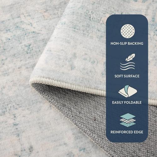 Lahome Blue Rugs for Living Room, 8x10 Distressed Light Blue Area Rugs for Bedroom, Stain Resistant Large Carpets for Dining Room, Soft Non Slip Floor Mat for Kids Room