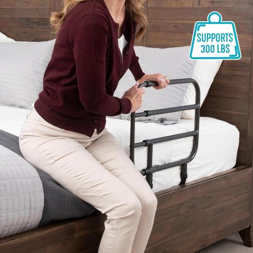 Black Able Life Bedside Extend-A-Rail, Adjustable Senior Bed Safety Railing and Stand Assist Grab Bar, Extendable Guardrail for Seniors and Elderly Adults, ASTM Safety Approved Bedrail