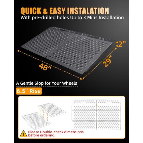 VNN 29 x 48 Shed Ramp for Riding Mower - 1500 LB Capacity Shed Ramps, Anti-Slip Punch Plate Ramp for ATV, Motorcycles, Garages & Barns (2PC, Black, Alloy)