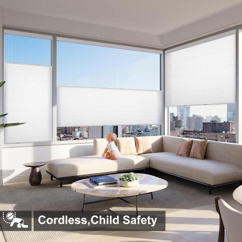 CREAM AND WHITE Boolegon Top Down and Bottom Up Light Filtering Cellular Shades Cordless Honeycomb Blinds for Windows Custom Size, White, Any Size