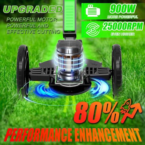 Color Green Electric Cordless Weed Wacker Eater Battery Powered, Lightweight No-String Weed Trimmer with 2 21V/2Ah Battery Operated&5 Types Blade&Wheels, Grass Trimmer/Edger Lawn Tool/Brush Cutter for Garden Yard