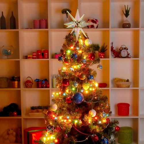 7 Inch Moravian Star Christmas Tree Topper Moravian Stained Glass Star Ornament Iridescent Christmas Tree Decoration Colorful Window Hanging Decoration Church Gift(White)