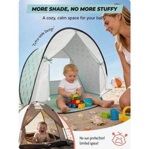 Baby Beach Tent, 2026 Upgrade Pop-Up UPF 50  Sun Protection with Mosquito Net Shelter Canopy Portable Outdoor Shade Summer Essentials for Babies Toddlers- Green Leaves