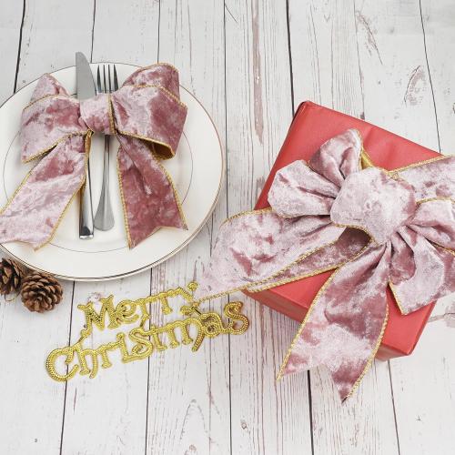 Pink Wired Velvet Ribbon, Christmas Ribbon Wired, 2.5 inch × 10 Yards Wide Pink and Gold Ribbons for Christmas Tree Topper Bow Ornaments, Gift Wrapping, Wreaths Garland Crafts, Home Decor