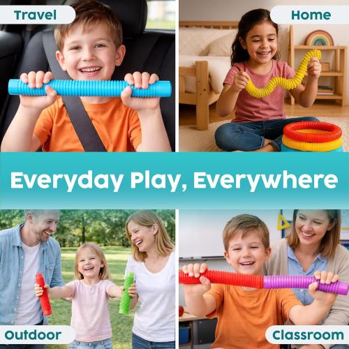 BUNMO Pop Tubes - Sensory Toys - Fidget Toys - Imaginative Play & Stimulating Creative Learning - Hours of Fun for Kids - Tons of Ways to Play - Non-Mouthable Toy 3  - 4 Pack Large