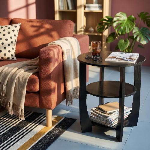 Round Side Table, Black, Modern Style | 3-Tier End Table with Storage, 19.7 inch, Nightstand for Bedroom Living Room, For Couch, Sofa, Recliner, Small Space