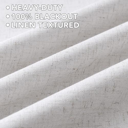 H.VERSAILTEX Linen Curtains 100% Blackout Curtains for Bedroom 84 inch Long Full Light Blocking Nature Linen Blended Window Curtains for Living Room Nickel Grommet (2 Panels, Heathered White)