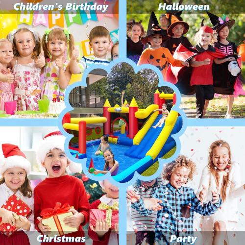 Bounce House,Inflatable Bouncer with Air Blower for Kids 3-10,Outdoor and Indoor Jumping Castle with Long Slide,Trampoline,Obstacles,Climbing Wall,Ball Pit/Water Pool