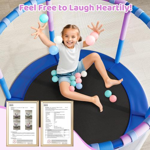 Yohood 55 Trampoline for Kids with Enclosure, 6-in-1 Toddler Trampoline Indoor Outdoor, Upgrade Full Anti-Rust Tube with Adjustable Gymnastics Bars for Boys Girls