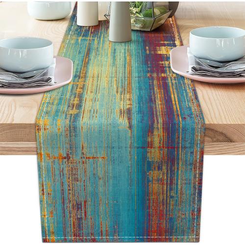 Small Table Runner Vintage Abstract Blue and Orange Table Runner Messy Rust Painting Farmhouse Coffee Table Runners for Kitchen Dining Table Home Decor 36