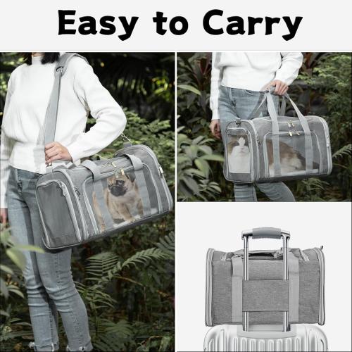 Soft-Sided Cat/Dog/Pet Carrier, Collapsible Pets Travel Carriers for Big Cats/Small Dogs with Shoulder Strap & Removable Mat, Mesh Puppy Carry Bag, Up to 16 Lbs, TSA Airline Approved(Gray)