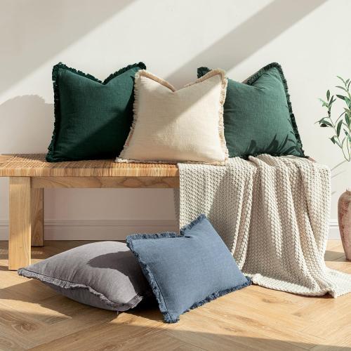 MIULEE Decorative Throw Pillow Covers Neutral Linen Fringe Throw Pillows Set of 2*** Beige Boho Farmhouse Cushion Covers with Tassels for Couch Sofa Bed Living Room Spring Home Decor 16x16 Inch