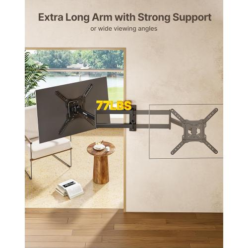 Size 23-65 InchmonTEK Long Arm TV Wall Mount for Most 23-65 Inch TVs, 29 Inch Long Extension TV Mount Swivel and Tilt, Full Motion Wall Mount Tv Bracket Fit Max VESA 400 x 400mm, Up to 77 lbs