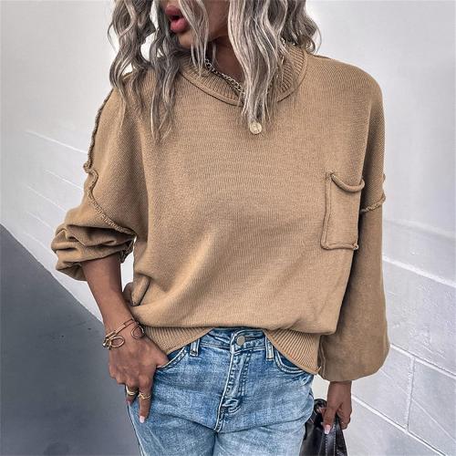 Size S..DGHM-JLMY Women's Reverse Pocket Sweater Lantern Sleeve Sweater Fall Clothes Fashion Solid Sleeve Lantern Sweater Clothes