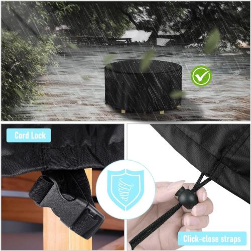 Round Patio Table Cover Waterproof, 62 Diax25 H Heavy Duty Oxford Fabric Outdoor Patio Furniture Cover Patio Table Chair Set Covers for Garden Round Table Dining Set, Black