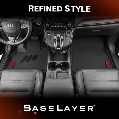 BaseLayer Elite Floor Mats for Honda CR-V (2017-2022) – Made in USA – Precision Fit Heavy Duty All-Weather Mats for Honda CRV – LX, EX, Hybrid, Touring, Special Edition – Front & Rear (Red Logo)