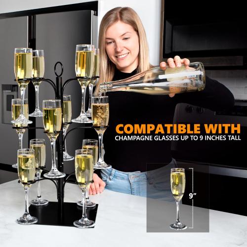Cocktail Tree Stand - Holds 12 Glasses, Compatible with Champagne Glasses up to 9 Tall - Drink Tree and Champagne Tower Stand - Hosting Essentials