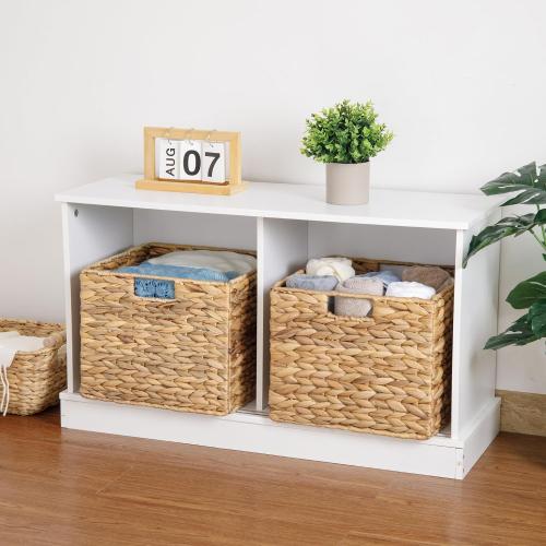 12X12X10in Water Hyacinth Storage Baskets, Wicker Storage Cubes Set of 3, Kitchen Baskets for Pantry Organization, Foldable Square Baskets for Shelves