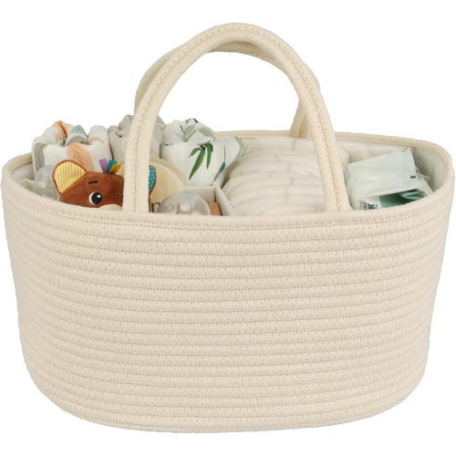 Diaper Caddy Organizer Cotton Rope Baby Basket Nursery Storage and Portable Tote Bag for Car Ideal Baby Shower Gifts and Registry Must-Have for Newborn Essentials beige