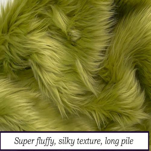 Bianna Olive Green Faux Fur Fabric, by The Yard, American Seller, Luxury Shag Shaggy Material for Crafting, Sewing, Costumes, Fursuits, Home Decor (5x60 inches)