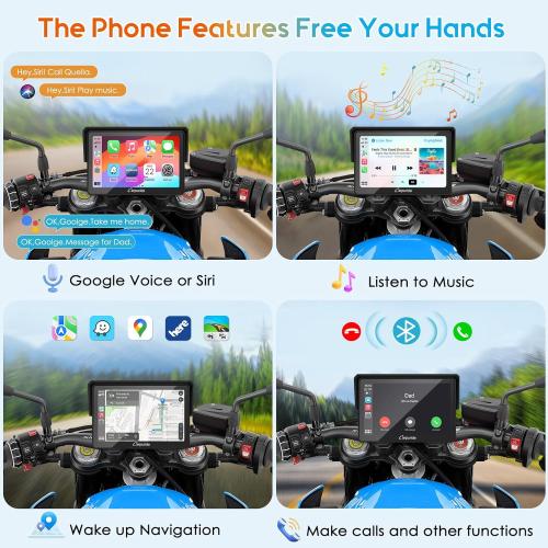 Carpuride W502PRO for Motorcycle CarPlay& Android Auto& Dual Bluetooth - 5 Waterproof GPS Navigation Screen for Motorbike, Music Sharing, Intercom, EQ, Light Sensor, Compass, Barometer