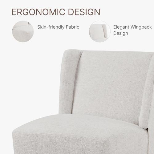 Upholstered Dining Chairs Set of 1 with Casters, Wingback Modern Side Armless Deskchair with Rollers for Diningroom Bedroom Livingroom Reading Room, Linen Fabric