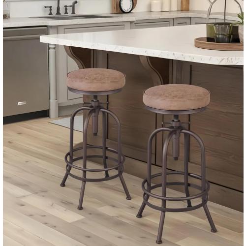 Diwhy Industrial Bar Stool-26-32 Inch Adjustable Swivel Metal PU Leather Seat Stool Bar Height Bar Stool with Footrest-for Kitchen, Dining Side Chair, Pub, Bistro, Set of 2, Copper