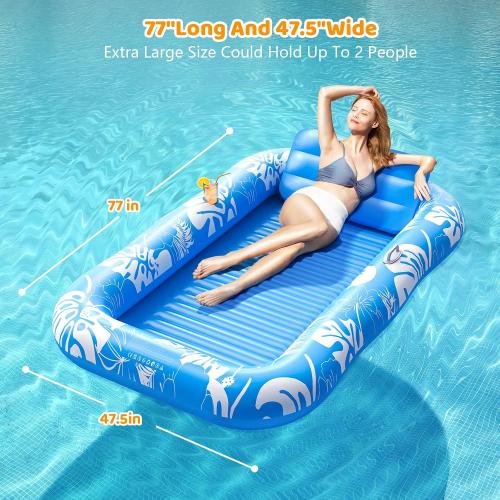 Inflatable Tanning Pool Lounger Float with Sprinkler, 77 x 48 Pool Floats Adult with Pillow, 6 in 1 Suntan Tub Raft Floatie with Drink Holder Sunbathing Water Lounge